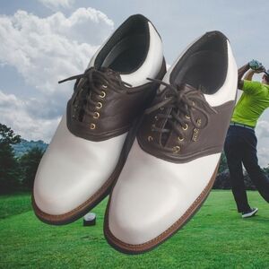 Dunlop Dry Classic Saddle Mens Leather Golf Shoes Size 9 M4750C White and Brown